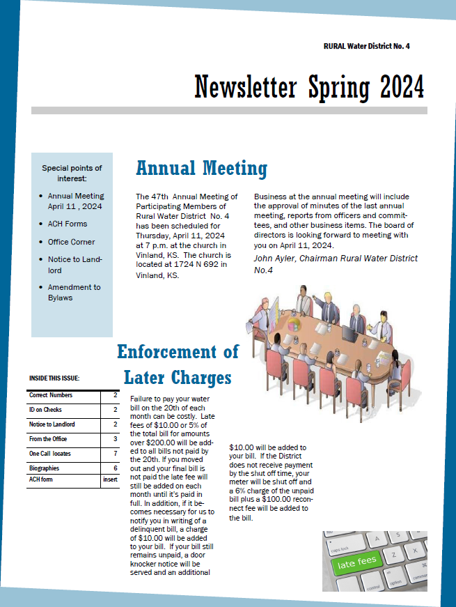 screenshot of front page of spring 2024 newsletter