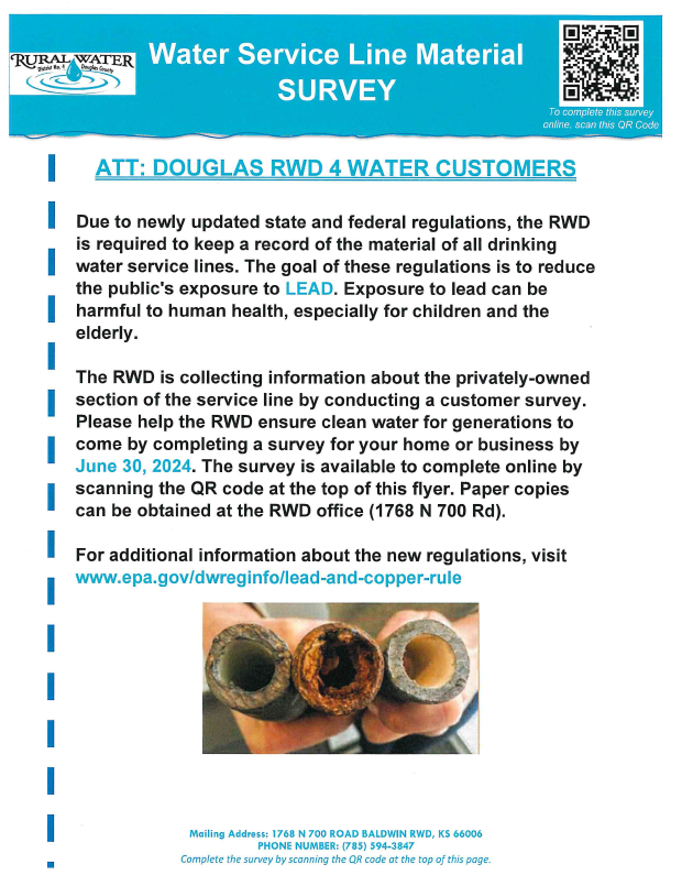 screen shot of the front page of the water service line material survey flyer